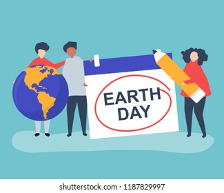 Character of people and Earth Day concept illustration