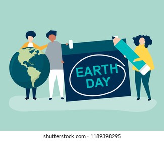 Character of people and Earth Day concept illustration