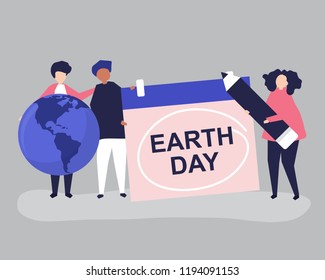 Character of people and Earth Day concept illustration