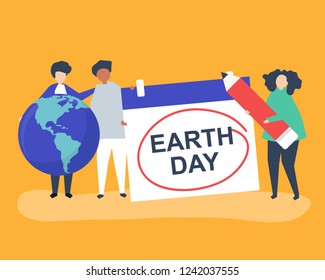 Character of people and Earth Day concept illustration