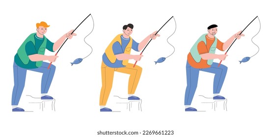 character people fishing hobby vector illustration