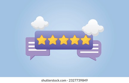 Los personajes dan retroalimentación de cinco estrellas.Concepto de revisión de cliente vectorial.reseña de estrella con buena y mala velocidad y web de texto.sobre fondo azul.Ilustración de diseño de vectores.