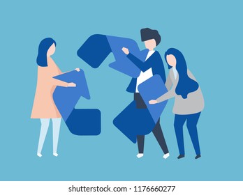 Character of people holding a recycle symbol illustration
