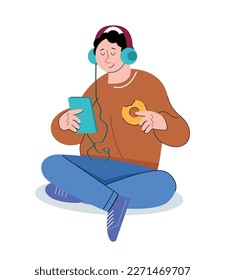 character people listening to music vector illustration