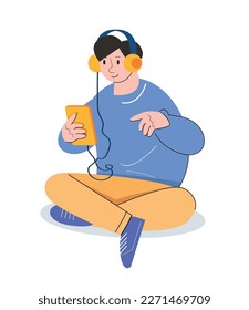 character people listening to music vector illustration