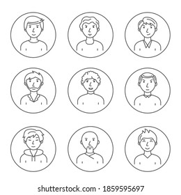 Character People Man Concept Contour Linear Style. Vector illustration of Lineart Male Avatar in Circle