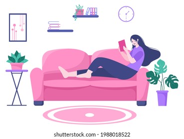 Character People Read Books in a Room Vector Illustrations to Increase Insight and Knowledge. Flat Design