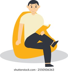 Character of People Reading a Book While Sitting. Vector Illustration