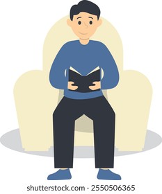 Character of People Reading a Book While Sitting. Vector Illustration