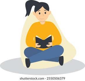 Character of People Reading a Book While Sitting. Vector Illustration