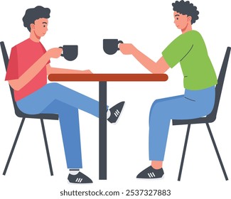 Personagem de Pessoas Sentadas em Café. Ilustração de vetor em estilo plano
