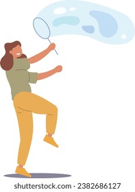 Character Perform Soap Bubbles Show, Captivating Spectacle Of Colorful, Floating Spheres, Created By Blowing Air.flat vector illustration