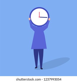 Carácter de una persona con un reloj como ilustración de la cabeza