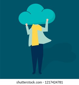 Character of a person with a cloud as a head illustration