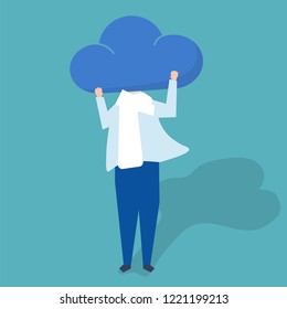 Character of a person with a cloud as a head illustration
