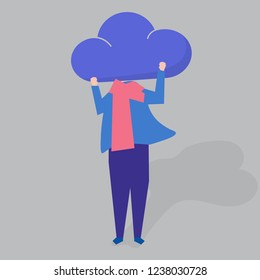 Character of a person with a cloud as a head illustration