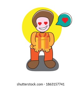 the character of a person giving a gift with love vector eps 10