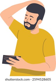 Character of Person Holding Empty Wallet. Vector Illustration in Cartoon Design.