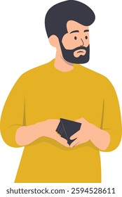 Character of Person Holding Empty Wallet. Vector Illustration in Cartoon Design.