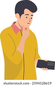 Character of Person Holding Empty Wallet. Vector Illustration in Cartoon Design.