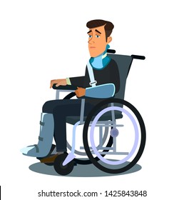 Character of a person with injuries. Broken limbs. The consequences of the accident. Vector illustration in cartoon style.