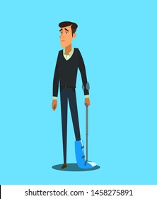 Character of a person with injuries. Broken limbs. The consequences of the accident. Vector illustration in cartoon style.