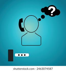 Character of a person with phone receiver and speech bubble with question mark