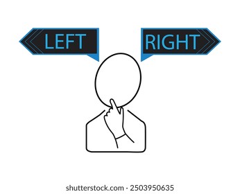 Character of a person with two arrows on which are written the word left and right