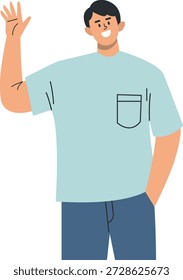 Personagem de uma Pessoa Acenando Mão. Ilustração de desenho animado vetorial.