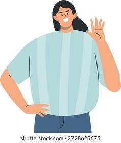 Personagem de uma Pessoa Acenando Mão. Ilustração de desenho animado vetorial.