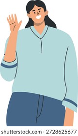 Personagem de uma Pessoa Acenando Mão. Ilustração de desenho animado vetorial.