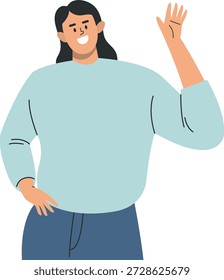 Personagem de uma Pessoa Acenando Mão. Ilustração de desenho animado vetorial.