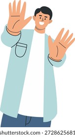 Personagem de uma Pessoa Acenando Mão. Ilustração de desenho animado vetorial.