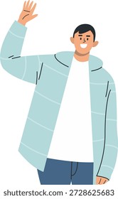Personagem de uma Pessoa Acenando Mão. Ilustração de desenho animado vetorial.