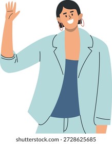 Personagem de uma Pessoa Acenando Mão. Ilustração de desenho animado vetorial.