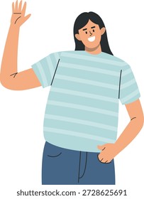 Personagem de uma Pessoa Acenando Mão. Ilustração de desenho animado vetorial.