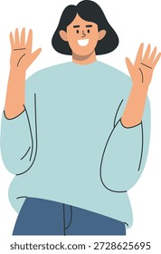Personagem de uma Pessoa Acenando Mão. Ilustração de desenho animado vetorial.