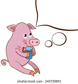A character pig with a white cloud design element speech dialogue
