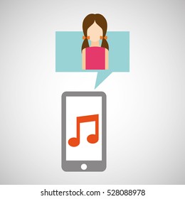 character pink dress smartphone music application vector illustration eps 10
