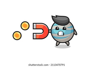 the character of planet hold a magnet to catch the gold coins , cute style design for t shirt, sticker, logo element