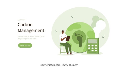 Character planning carbon management strategy and actions to reduce CO2 emissions impact. Carbon management concept. Vector illustration.
