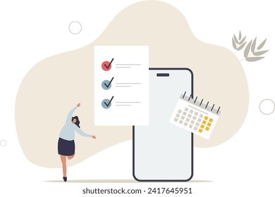 Character planning work tasks, filling check list, making schedule using calendar. Business and organization concept.flat vector illustration.
