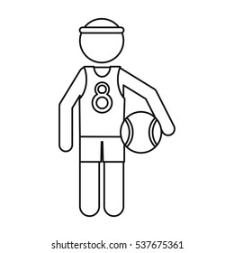 character player basketball with headband ouline