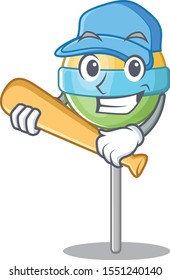 character playing baseball round lollipop cartoon shape