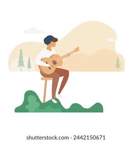 Character Playing Guitar Music Education Flat Minimalist Illustration