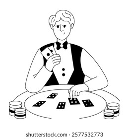 A character playing with large betting amount, drawing style illustration 

