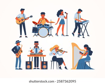 Character Playing a Musical Instrument, vector cartoon. Suitable for musical events and design elements