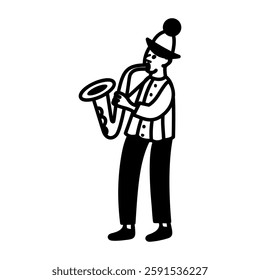 A character playing saxophone, doodle style icon 

