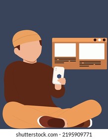 eine Figur, die Smartphone mit Internetgrafik abspielt