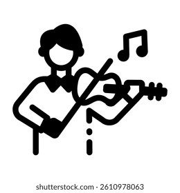 A character playing violin icon in linear style
